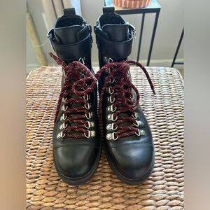 Charles David Black Leather Conbat Boots